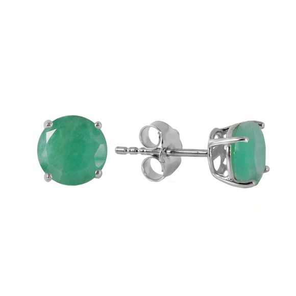 14K. SOLID GOLD STUD EARRINGS WITH NATURAL EMERALDS (White Gold)